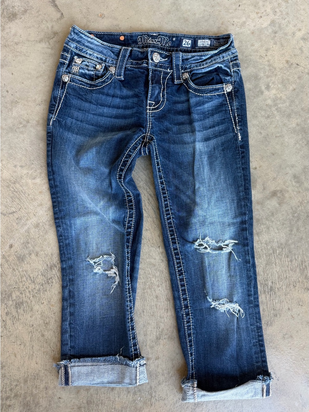 Miss Me Indigo Distressed Cropped Jeans